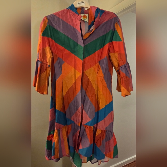 Farm Rio Vibrant Colorblock Cotton Shirt Dress - Picture 5 of 6